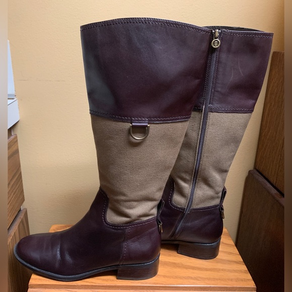 Women’s 6.5 M ETIENNE AIGNER Leather Canvas Plaid Lined Side Zip Riding Boots - Picture 8 of 16